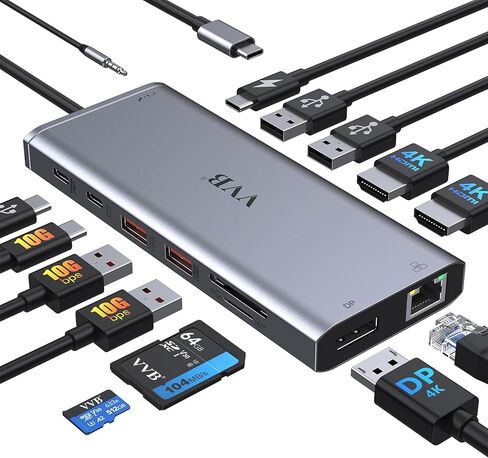 USB C Docking Station Dual Displayport Monitor Adapter for Dell/HP/Lenovo Laptop, Laptop Docking Station 3 Monitors Quadruple Display with 4K HDMI+2 DP+VGA USB-C Hub, USB C Dock to 100W PD+3USB in Kuwait