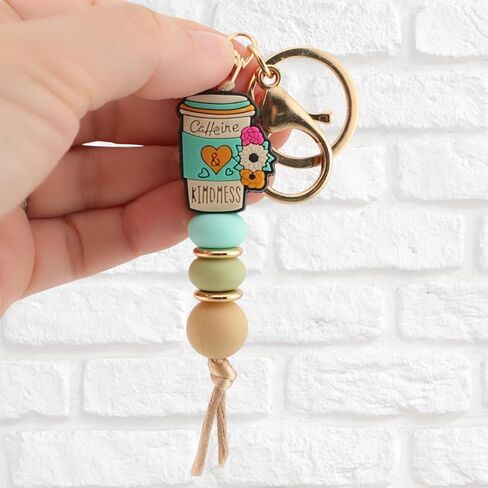 Coffee Cup Silicone Beads Keychain for Women and Men Cute Key Chain Holder for Car Keys Purse Backpack Charm in Kuwait