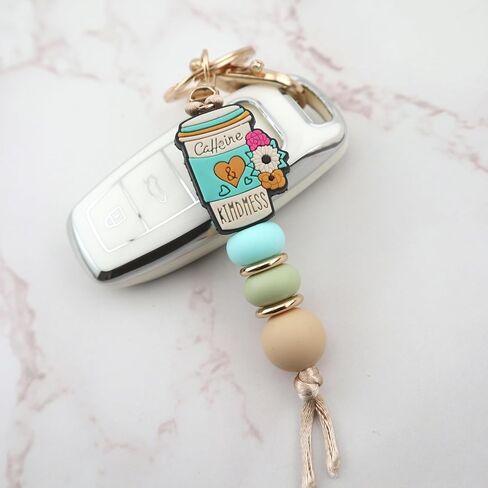 Coffee Cup Silicone Beads Keychain for Women and Men Cute Key Chain Holder for Car Keys Purse Backpack Charm in Kuwait