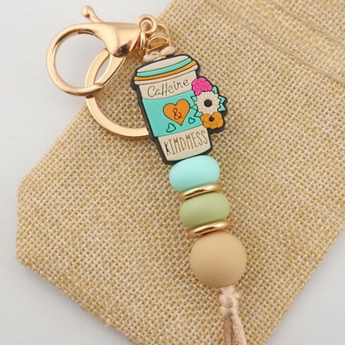 Coffee Cup Silicone Beads Keychain for Women and Men Cute Key Chain Holder for Car Keys Purse Backpack Charm in Kuwait