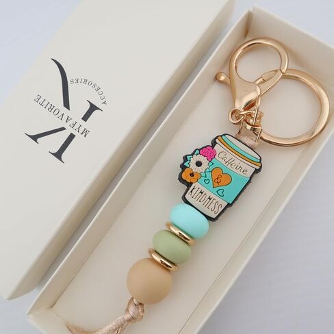 Coffee Cup Silicone Beads Keychain for Women and Men Cute Key Chain Holder for Car Keys Purse Backpack Charm in Kuwait
