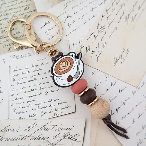 Coffee Cup Silicone Beads Keychain for Women and Men Cute Key Chain Holder for Car Keys Purse Backpack Charm in Kuwait