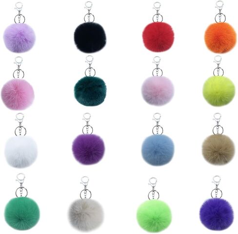 Unpafcxddyig 16 Pieces Pom Pom Keychains Soft Faux Rabbit Fur Fluffy Ball Pompoms Keyring for Women Bag Accessories in Kuwait