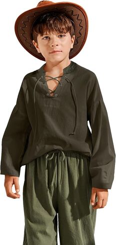 Boys Steampunk Medieval Pirate Costume Boys Renaissance Lace Up Halloween Long Sleeve Ghillie Suit Top in Saudi Arabia