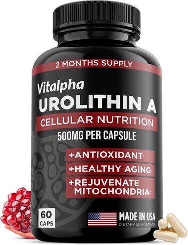 Anti-Aging Urolithin A Supplement - Pure & Powerful Antioxidant Protection Mitochondrial Supplements - Natural Energy Boost - Mitochondrial Health & Cell Repair Support for Men & Women - 60 Caps in Saudi Arabia