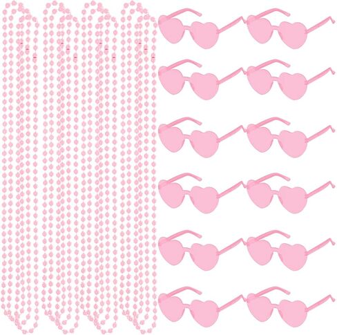 24Pcs Mardi Gras Beads Necklaces Heart Sunglasses Beaded Necklaces Heart Glasses 80s Costume Accessories for Carnival in Saudi Arabia