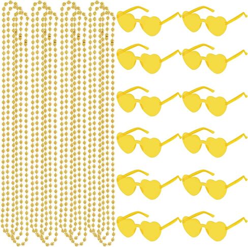 24Pcs Mardi Gras Beads Necklaces Heart Sunglasses Beaded Necklaces Heart Glasses 80s Costume Accessories for Carnival in Saudi Arabia