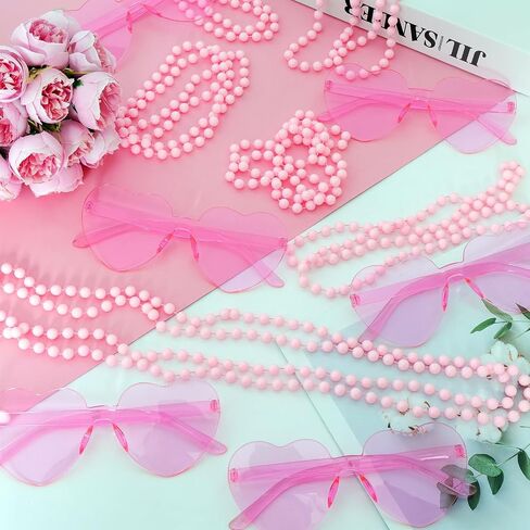 24Pcs Mardi Gras Beads Necklaces Heart Sunglasses Beaded Necklaces Heart Glasses 80s Costume Accessories for Carnival in Saudi Arabia