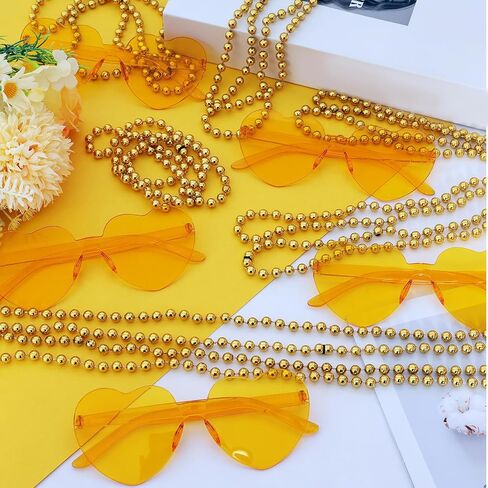 24Pcs Mardi Gras Beads Necklaces Heart Sunglasses Beaded Necklaces Heart Glasses 80s Costume Accessories for Carnival in Saudi Arabia