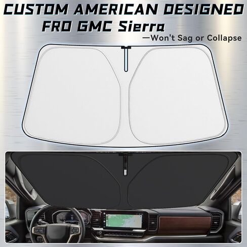 Windshield Sunshade for GMC Seirra - 2024 Upgrade Front Car Shades, Foldable Sun Shade Protector Custom Fit 2019-2024 GMC Sierra 1500 2500 3500 SLT, AT4, Denali Pickup Accessories in Kuwait