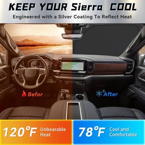 Windshield Sunshade for GMC Seirra - 2024 Upgrade Front Car Shades, Foldable Sun Shade Protector Custom Fit 2019-2024 GMC Sierra 1500 2500 3500 SLT, AT4, Denali Pickup Accessories in Kuwait