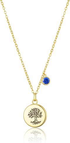 Tree of Life Birthstone Necklace, Gold Plated Jewelry for Women, Personalized Necklace Gift for Birthdays and Anniversaries, Adjustable 16+2in in Saudi Arabia