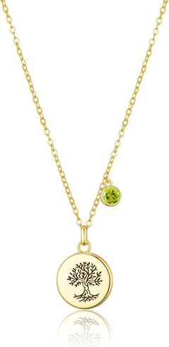 Tree of Life Birthstone Necklace, Gold Plated Jewelry for Women, Personalized Necklace Gift for Birthdays and Anniversaries, Adjustable 16+2in in Saudi Arabia
