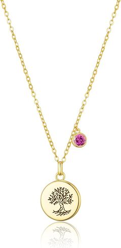 Tree of Life Birthstone Necklace, Gold Plated Jewelry for Women, Personalized Necklace Gift for Birthdays and Anniversaries, Adjustable 16+2in in Saudi Arabia