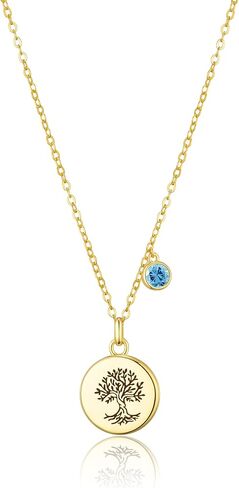 Tree of Life Birthstone Necklace, Gold Plated Jewelry for Women, Personalized Necklace Gift for Birthdays and Anniversaries, Adjustable 16+2in in Saudi Arabia