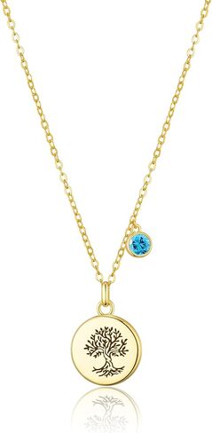 Tree of Life Birthstone Necklace, Gold Plated Jewelry for Women, Personalized Necklace Gift for Birthdays and Anniversaries, Adjustable 16+2in in Saudi Arabia