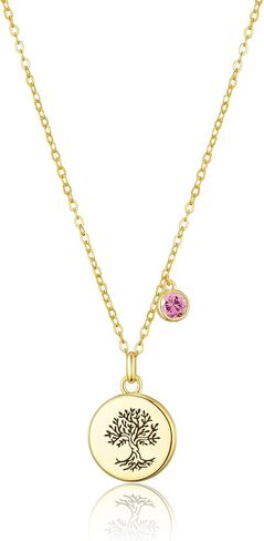 Tree of Life Birthstone Necklace, Gold Plated Jewelry for Women, Personalized Necklace Gift for Birthdays and Anniversaries, Adjustable 16+2in in Saudi Arabia