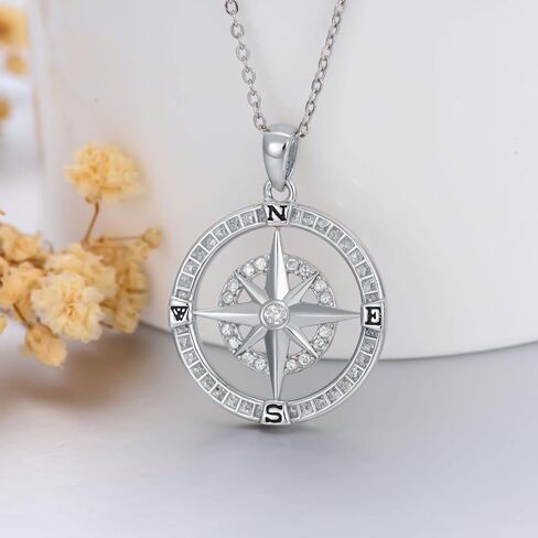 Natural Diamond Compass/Celtic Knot Compass Necklace for Women Sterling Silver Nautical Travel Necklace Graduation Jewelry Gift for Her in Kuwait