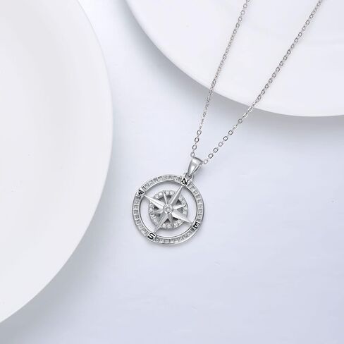 Natural Diamond Compass/Celtic Knot Compass Necklace for Women Sterling Silver Nautical Travel Necklace Graduation Jewelry Gift for Her in Kuwait