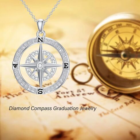 Natural Diamond Compass/Celtic Knot Compass Necklace for Women Sterling Silver Nautical Travel Necklace Graduation Jewelry Gift for Her in Kuwait