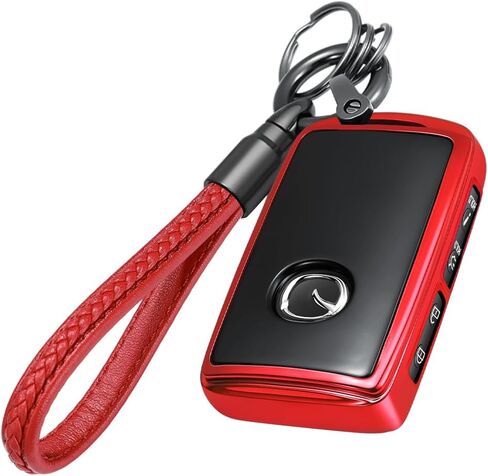 Lcyam Key Fob Cover Case Key Holder with Leather Keychain for Mazda 2024 2022 2023 3 6 CX-30 CX-5 CX-9 (Rose Gold) in Saudi Arabia