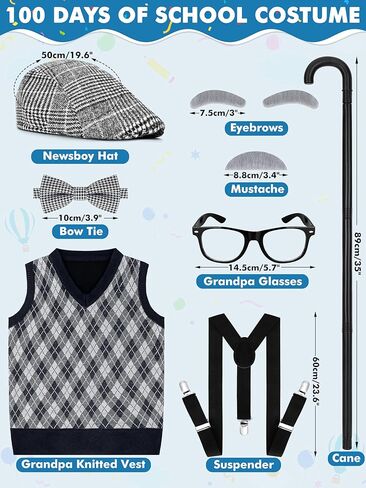 زي المدرسة المائة يوم، زي الرجل العجوز للأولاد، إكسسوارات قبعة، زي تنكري للأطفال في اليوم المائة من المدرسة in Kuwait
