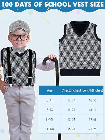 زي المدرسة المائة يوم، زي الرجل العجوز للأولاد، إكسسوارات قبعة، زي تنكري للأطفال في اليوم المائة من المدرسة in Kuwait