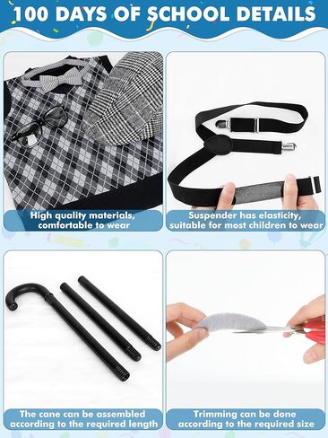 زي المدرسة المائة يوم، زي الرجل العجوز للأولاد، إكسسوارات قبعة، زي تنكري للأطفال في اليوم المائة من المدرسة in Kuwait