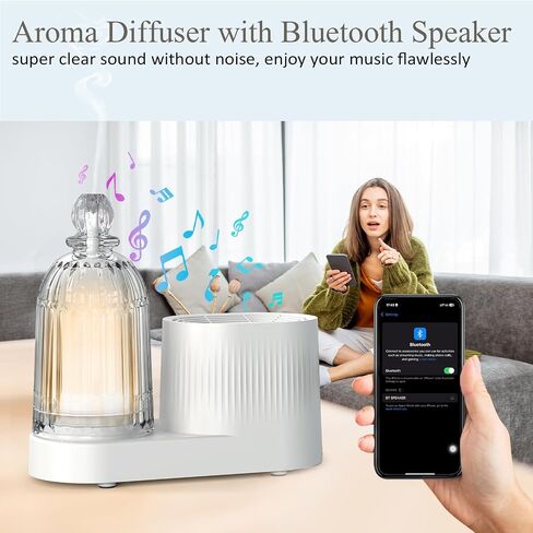 Glass Essential Oil Diffuser with Bluetooth Speaker, Cool Mist Humidifier with 7 Colors Lights Changing, Auto-Off Feature for Large Room Home Office 350ml in Saudi Arabia