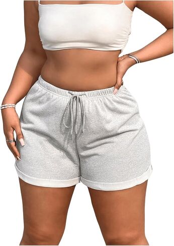 MakeMeChic Women's Plus Size Drawstring Waist Shorts Wide Leg Sporty Track Shorts in Saudi Arabia