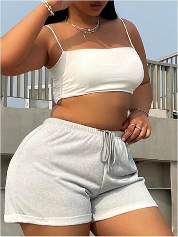 MakeMeChic Women's Plus Size Drawstring Waist Shorts Wide Leg Sporty Track Shorts in Saudi Arabia