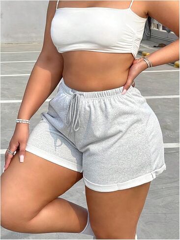 MakeMeChic Women's Plus Size Drawstring Waist Shorts Wide Leg Sporty Track Shorts in Saudi Arabia