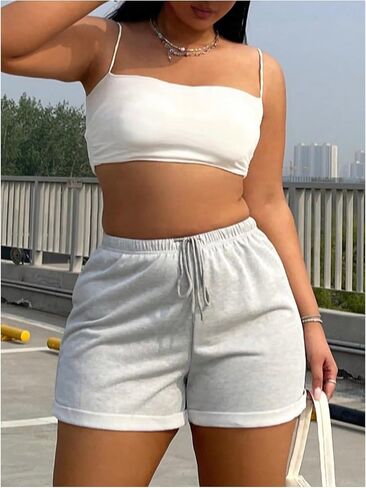 MakeMeChic Women's Plus Size Drawstring Waist Shorts Wide Leg Sporty Track Shorts in Saudi Arabia