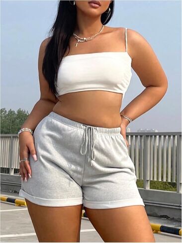 MakeMeChic Women's Plus Size Drawstring Waist Shorts Wide Leg Sporty Track Shorts in Saudi Arabia