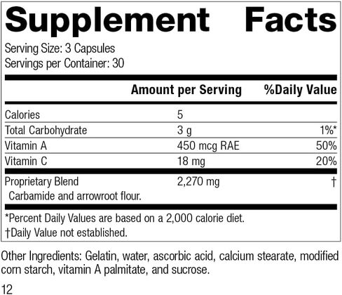 العملية القياسية A-C كارباميد - مكمل دعم الكلى الخالي من الغلوتين مع فيتامين A وفيتامين C ودقيق الأروروت - 90 كبسولة in Kuwait