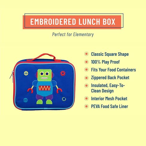 Wildkin Kids Insulated Embroidered Lunch Box Bag for Boys & Girls, Perfect for Elementary Lunch Box for Kids, Ideal for Packing Hot or Cold Snacks for School & Travel (Robot) in Saudi Arabia