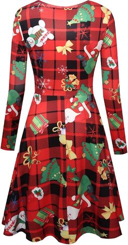 Women's Long Sleeve Christmas Dresses Casual Fall Printed Fit and Flare Aline Dress in Kuwait