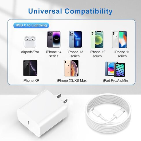 for iPhone 14 13 12 11 Fast Charger, [MFi Certified] 3 Pack 20W USB C Charger Block with 3FT&6FT&10FT USB C to ightning Fast Charging Cable Compatible with iPhone 14/13/12/11/Pro/Pro Max/Xs/Xr/X in Saudi Arabia