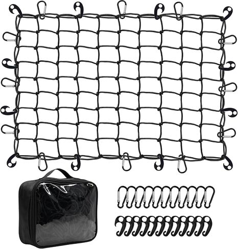 Cargo Net for Pickup Truck Bed 4 * 6 Foot Stretches to 8 * 12 Foot Heavy-Duty Mesh Square Bungee Netting with 12 Black Clips and 12 Metal Carabiners and Storage Bag in Saudi Arabia