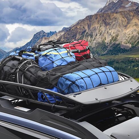 Cargo Net for Pickup Truck Bed 4 * 6 Foot Stretches to 8 * 12 Foot Heavy-Duty Mesh Square Bungee Netting with 12 Black Clips and 12 Metal Carabiners and Storage Bag in Saudi Arabia
