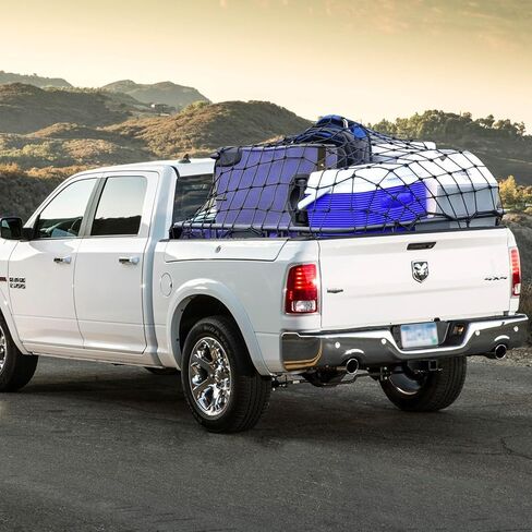 Cargo Net for Pickup Truck Bed 4 * 6 Foot Stretches to 8 * 12 Foot Heavy-Duty Mesh Square Bungee Netting with 12 Black Clips and 12 Metal Carabiners and Storage Bag in Saudi Arabia