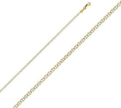 Jewels By Lux 14K White and Yellow Gold Two Tone Flat Mariner White Pave C Chain Necklace With Lobster Claw Clasp in Saudi Arabia