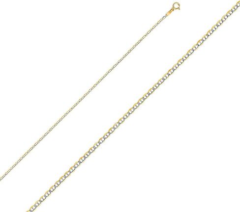 Jewels By Lux 14K White and Yellow Gold Two Tone Flat Mariner White Pave C Chain Necklace With Lobster Claw Clasp in Saudi Arabia