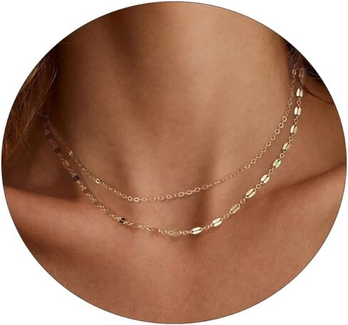 Gold Layered Necklaces for Women, 14K Gold Plated/Silver Dainty Link Chain Paperclip Twist Rope Disc Lightning Satellite Pendant Necklace Adjustable Choker Necklace Jewelry Gifts for Women in Saudi Arabia