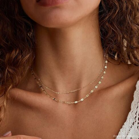 Gold Layered Necklaces for Women, 14K Gold Plated/Silver Dainty Link Chain Paperclip Twist Rope Disc Lightning Satellite Pendant Necklace Adjustable Choker Necklace Jewelry Gifts for Women in Saudi Arabia