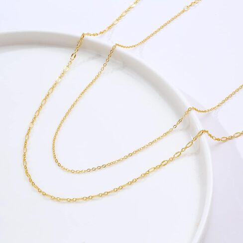 Gold Layered Necklaces for Women, 14K Gold Plated/Silver Dainty Link Chain Paperclip Twist Rope Disc Lightning Satellite Pendant Necklace Adjustable Choker Necklace Jewelry Gifts for Women in Saudi Arabia