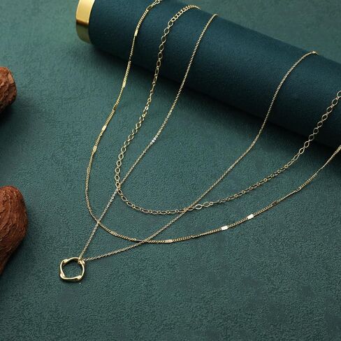 Gold Layered Necklaces for Women, 14K Gold Plated/Silver Dainty Link Chain Paperclip Twist Rope Disc Lightning Satellite Pendant Necklace Adjustable Choker Necklace Jewelry Gifts for Women in Saudi Arabia