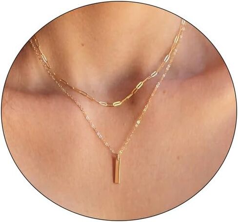 Gold Layered Necklaces for Women, 14K Gold Plated/Silver Dainty Link Chain Paperclip Twist Rope Disc Lightning Satellite Pendant Necklace Adjustable Choker Necklace Jewelry Gifts for Women in Saudi Arabia