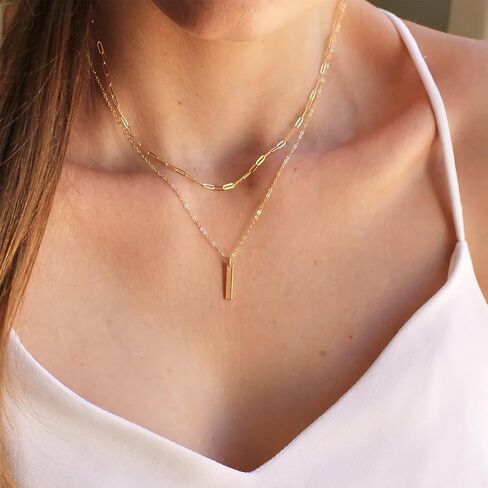 Gold Layered Necklaces for Women, 14K Gold Plated/Silver Dainty Link Chain Paperclip Twist Rope Disc Lightning Satellite Pendant Necklace Adjustable Choker Necklace Jewelry Gifts for Women in Saudi Arabia