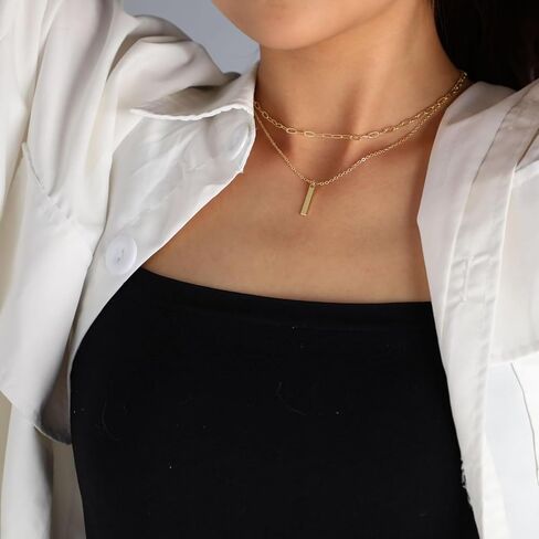 Gold Layered Necklaces for Women, 14K Gold Plated/Silver Dainty Link Chain Paperclip Twist Rope Disc Lightning Satellite Pendant Necklace Adjustable Choker Necklace Jewelry Gifts for Women in Saudi Arabia